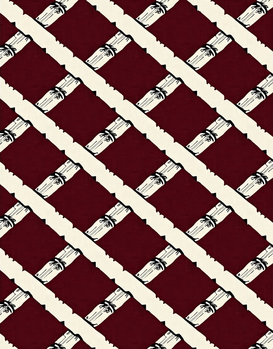 Crimson Lattice Scrollwork Rug