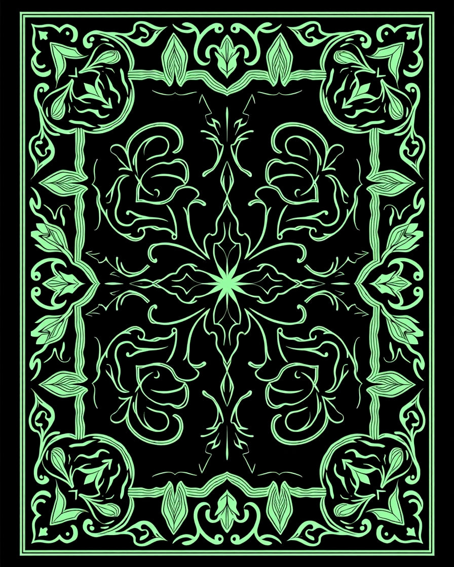 Mint Green Floral Scroll Frame Rug