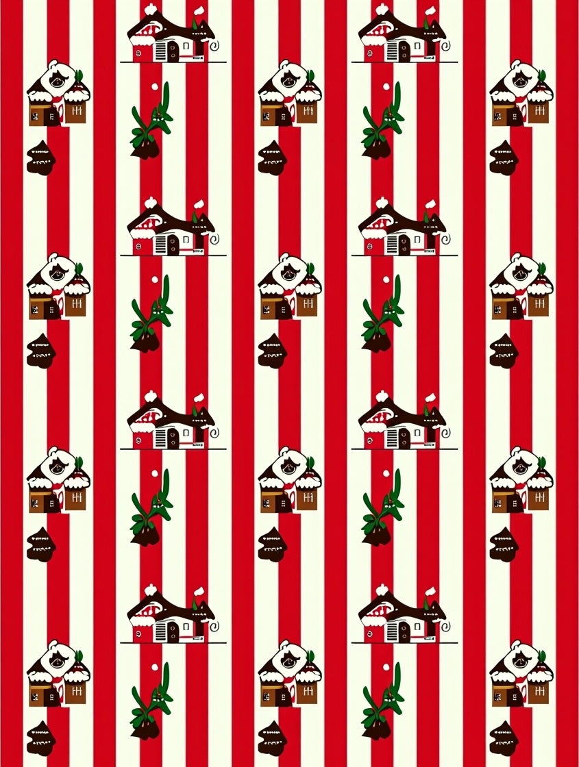 Red White Striped Gingerbread Houses Rug