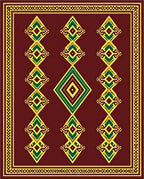 Maroon Emerald Geometric Diamond Medallion Rug
