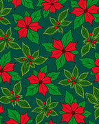 Holiday Red Poinsettia Holly Leaves Rug