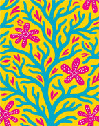 Coral Pink White Dot Flower Yellow Rug