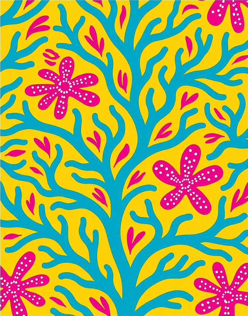 Coral Pink White Dot Flower Yellow Rug