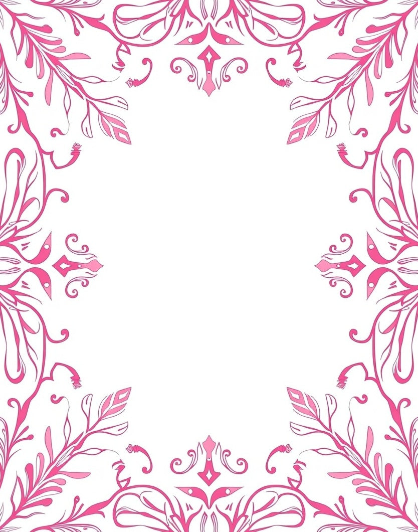Fuchsia Faux Floral Corner Swirls Rug