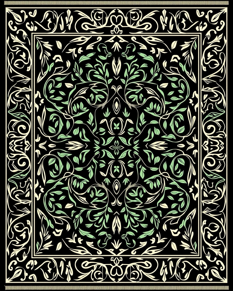 Cream Green Floral Vine Area Rug