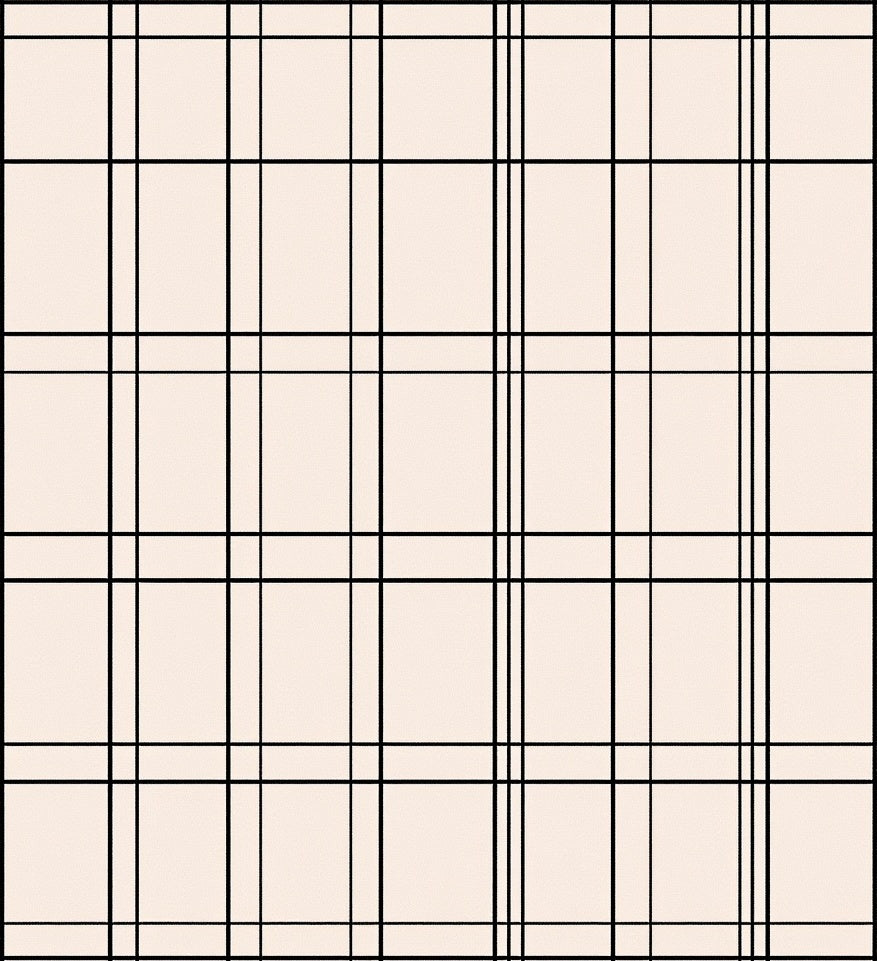 Cream Black Plaid Grid Lines Rug