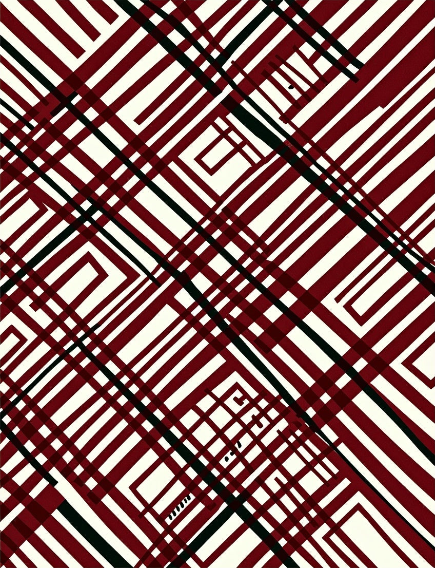 Crimson Black Geometric Intersecting Lines Rug