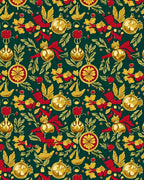 Festive Gold Baubles Red Bows Foliage Rug