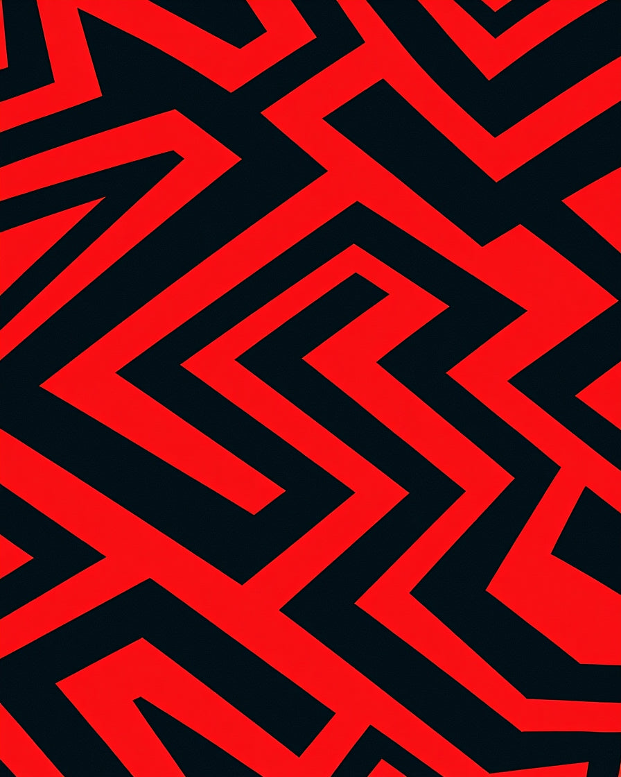 Bold Red Black Geometric Maze Rug