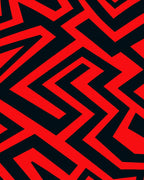 Bold Red Black Geometric Maze Rug