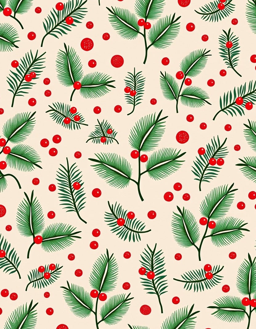 Festive Green Pine Berry Sprigs Rug