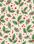 Festive Green Pine Berry Sprigs Rug