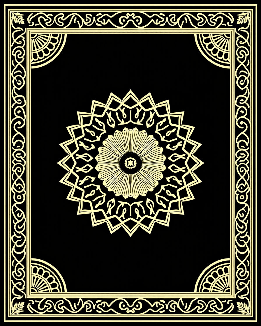 Golden Black Intricate Mandala Frame Rug