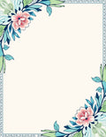 Charming Pink Floral Leafy Border Rug