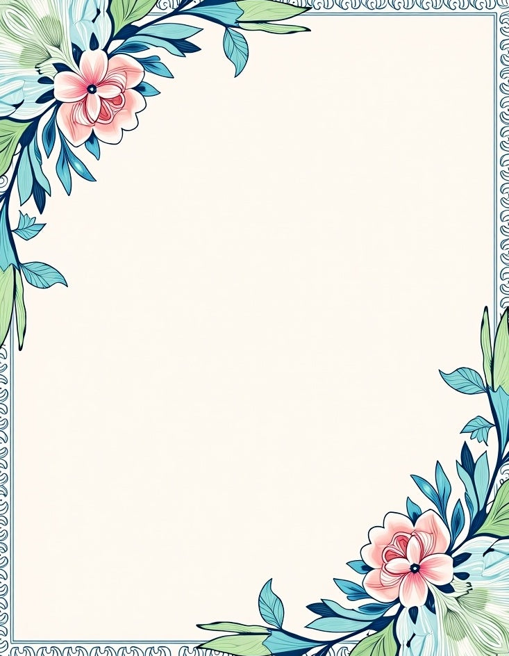 Charming Pink Floral Leafy Border Rug