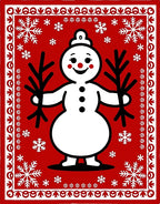 Festive Red Snowman Snowflake Border Rug