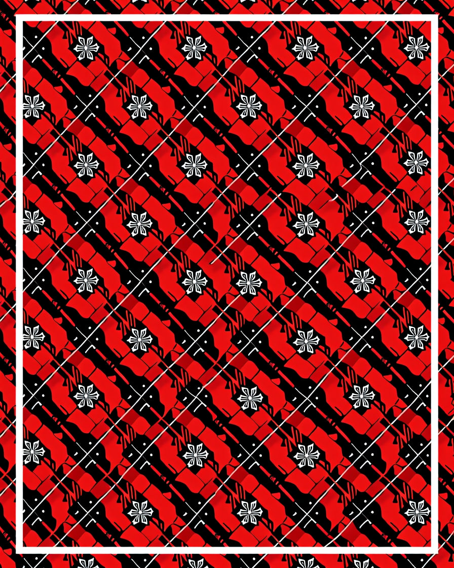 Red Black Geometric Floral Tiling Rug