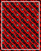Red Black Geometric Floral Tiling Rug