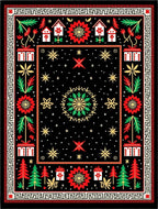 Black Red Green Festive Folk Art Rug