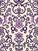 Ornate Purple Floral Scrollwork Rug