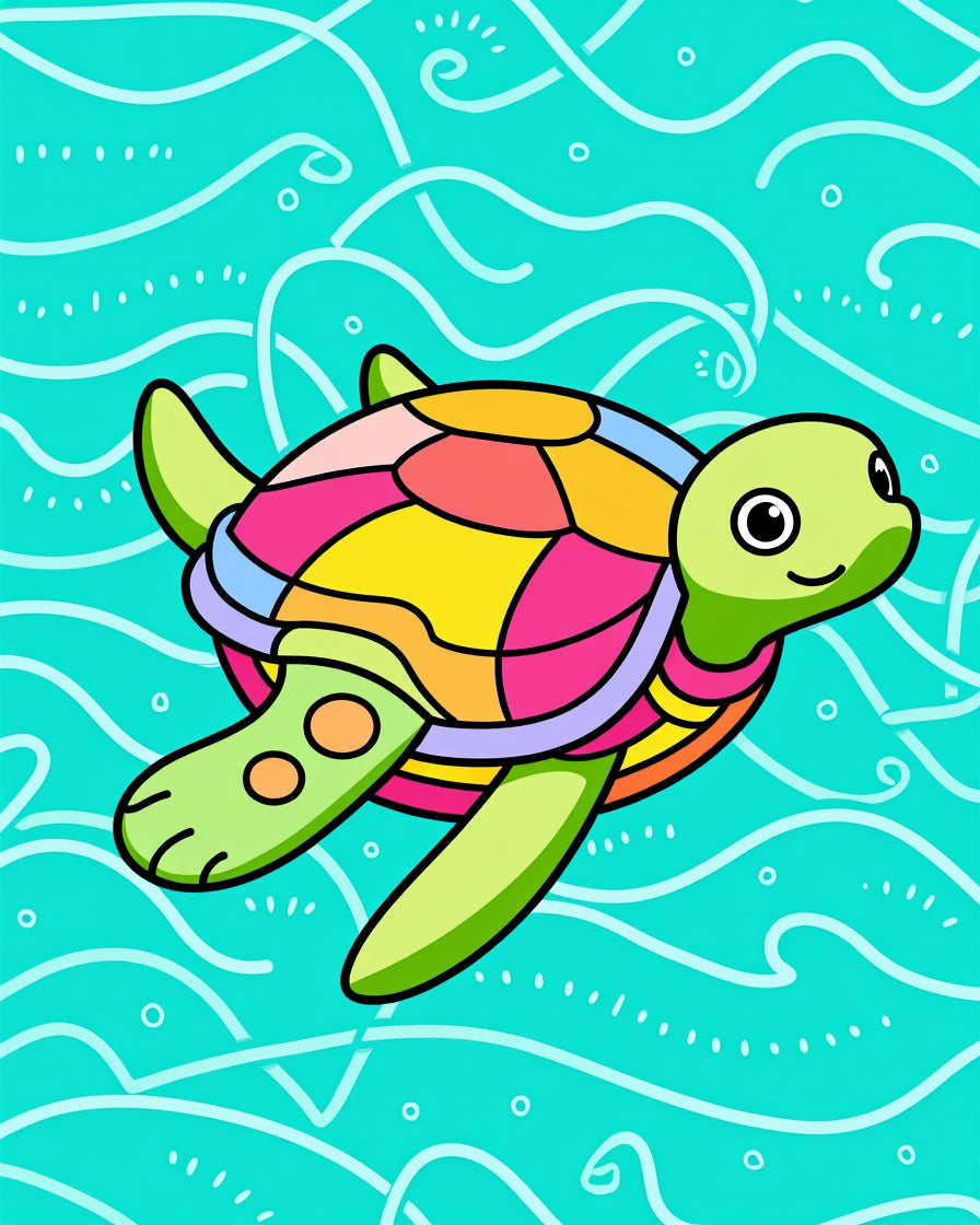 Happy Colorful Turtle Ocean Waves Rug