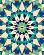 Blue Green Cream Geometric Medallion Rug