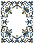 Elegant Teal Gold Floral Filigree Border Rug