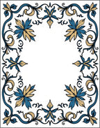 Elegant Teal Gold Floral Filigree Border Rug