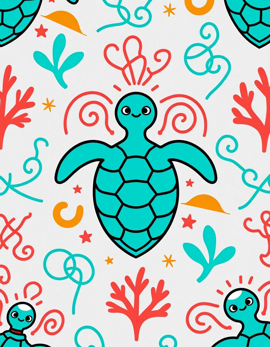 Whimsical Aqua Turtle Coral Garden Rug