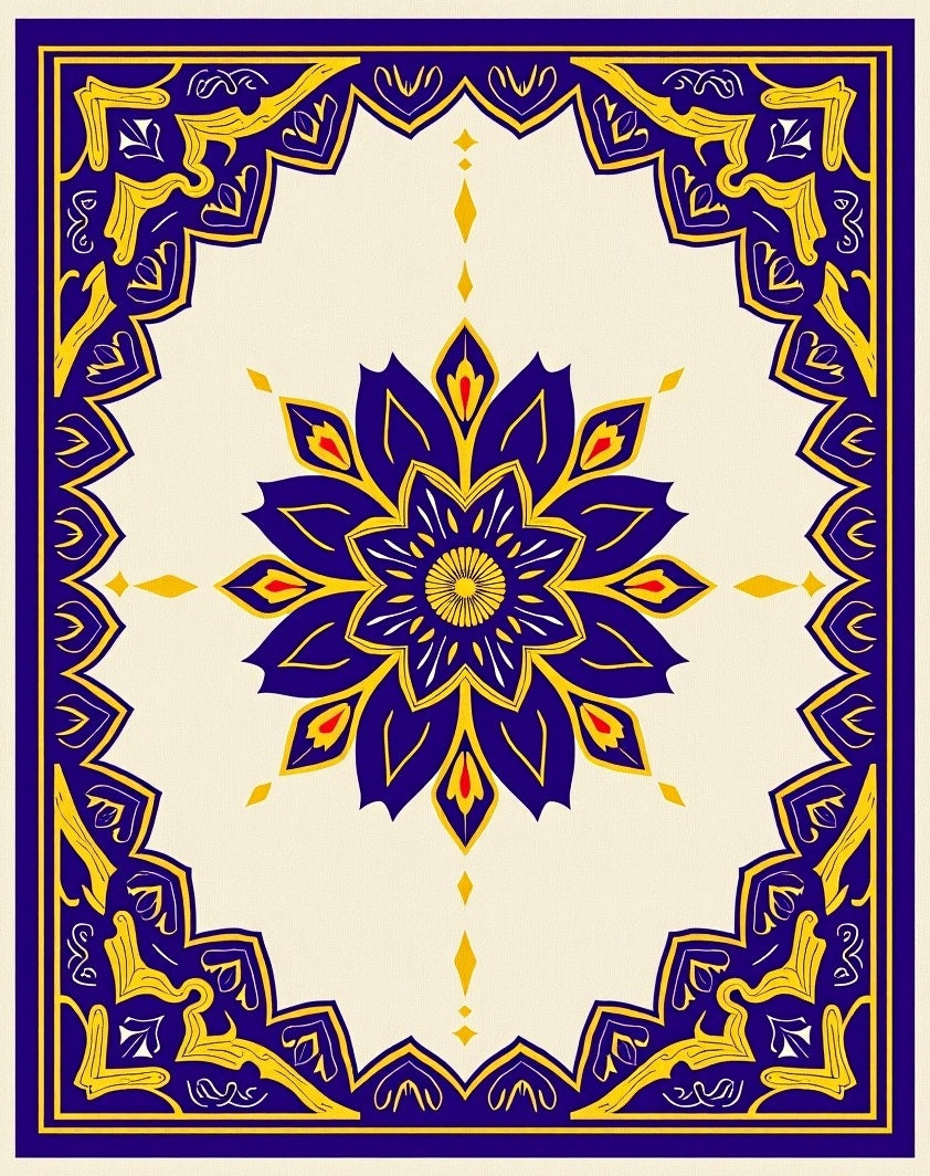 Royal Blue Yellow Floral Mandala Rug