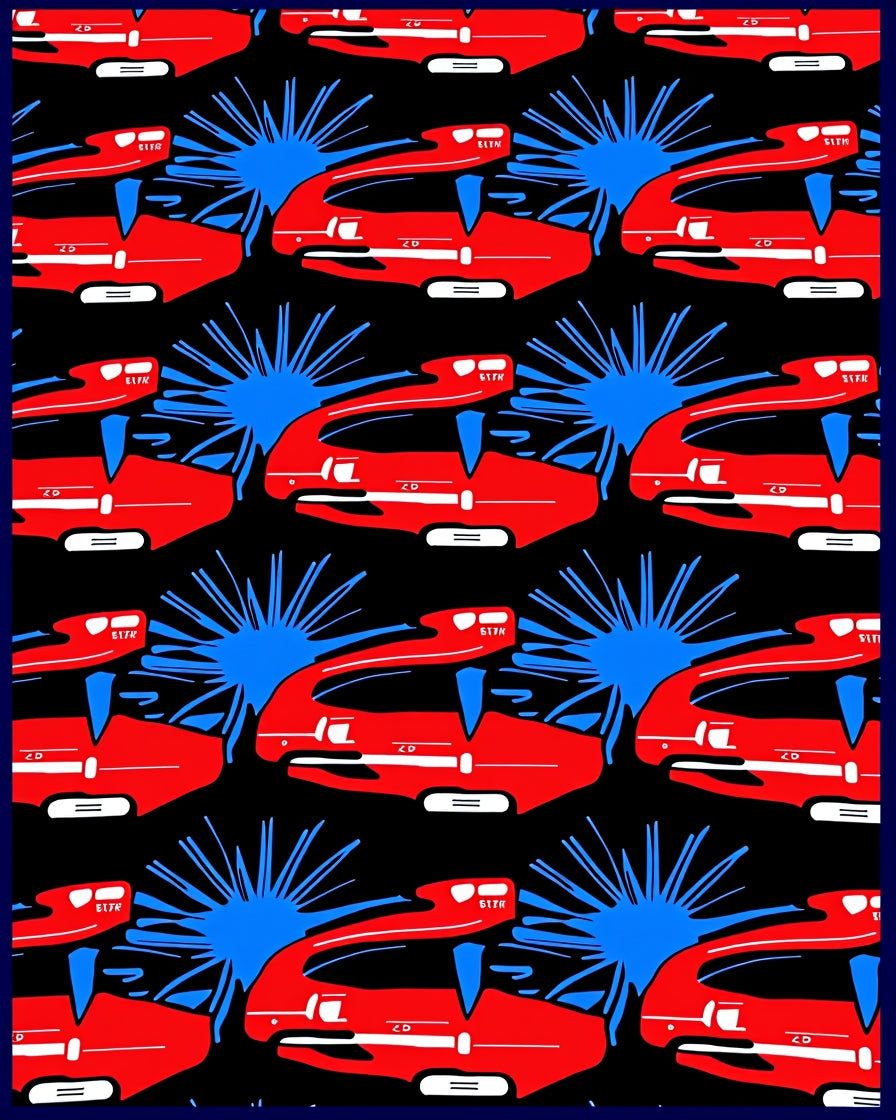 Modern Red Blue Abstract Vehicle Rug