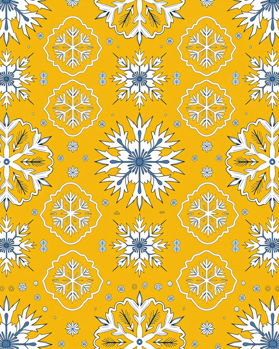 Yellow Blue White Snowflake Medallion Rug