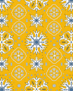 Yellow Blue White Snowflake Medallion Rug