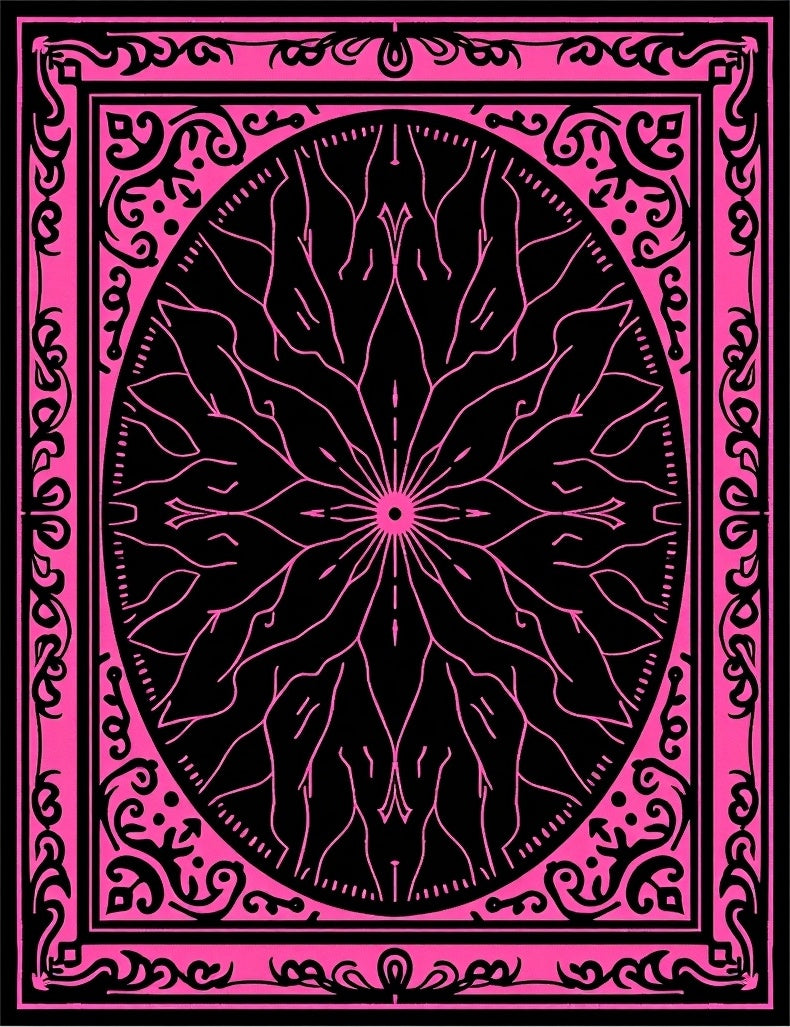 Radiant Pink Black Floral Medallion Rug