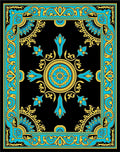 Black and Teal Floral Medallion Rug