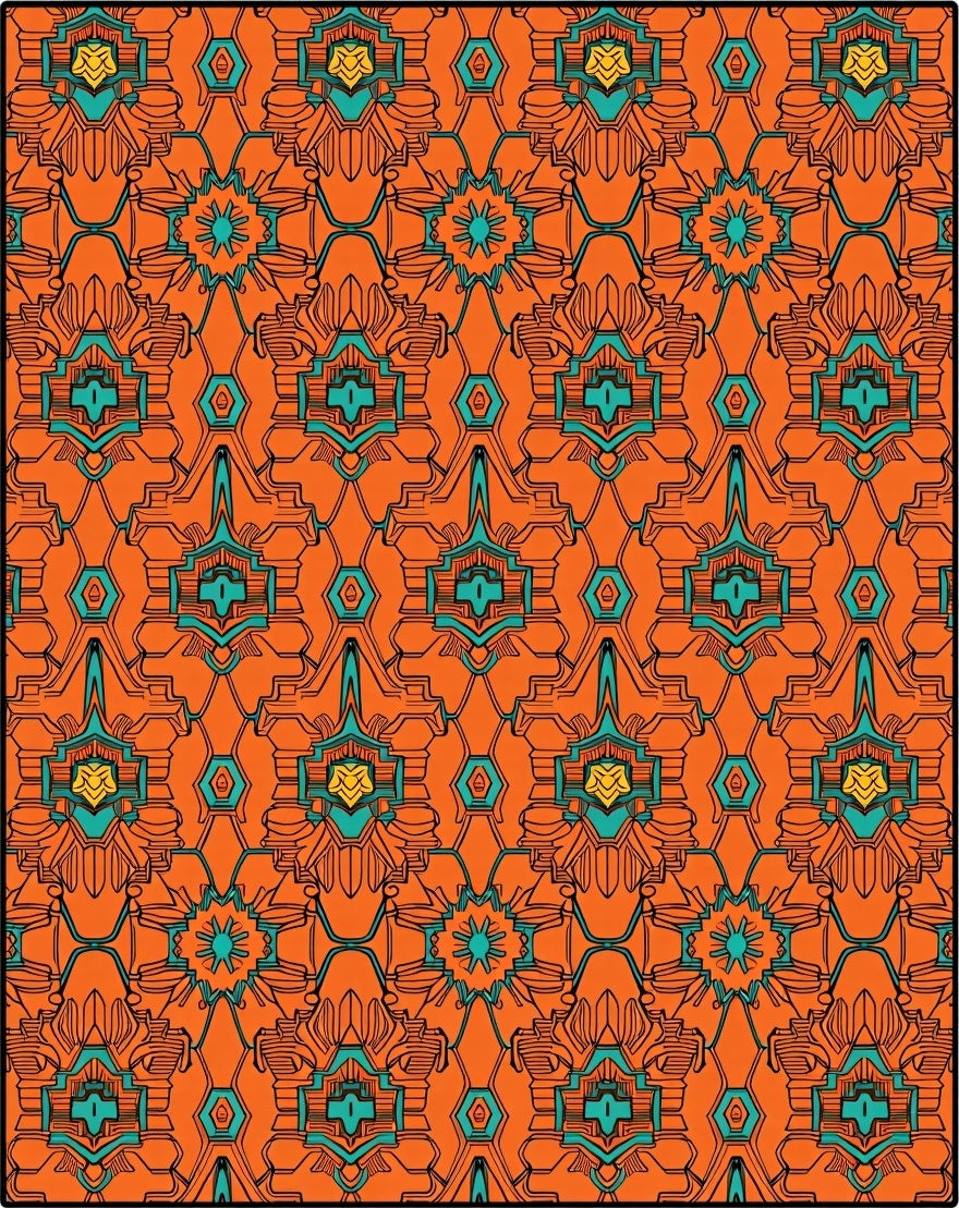 Orange Turquoise Geometric Medallion Rug