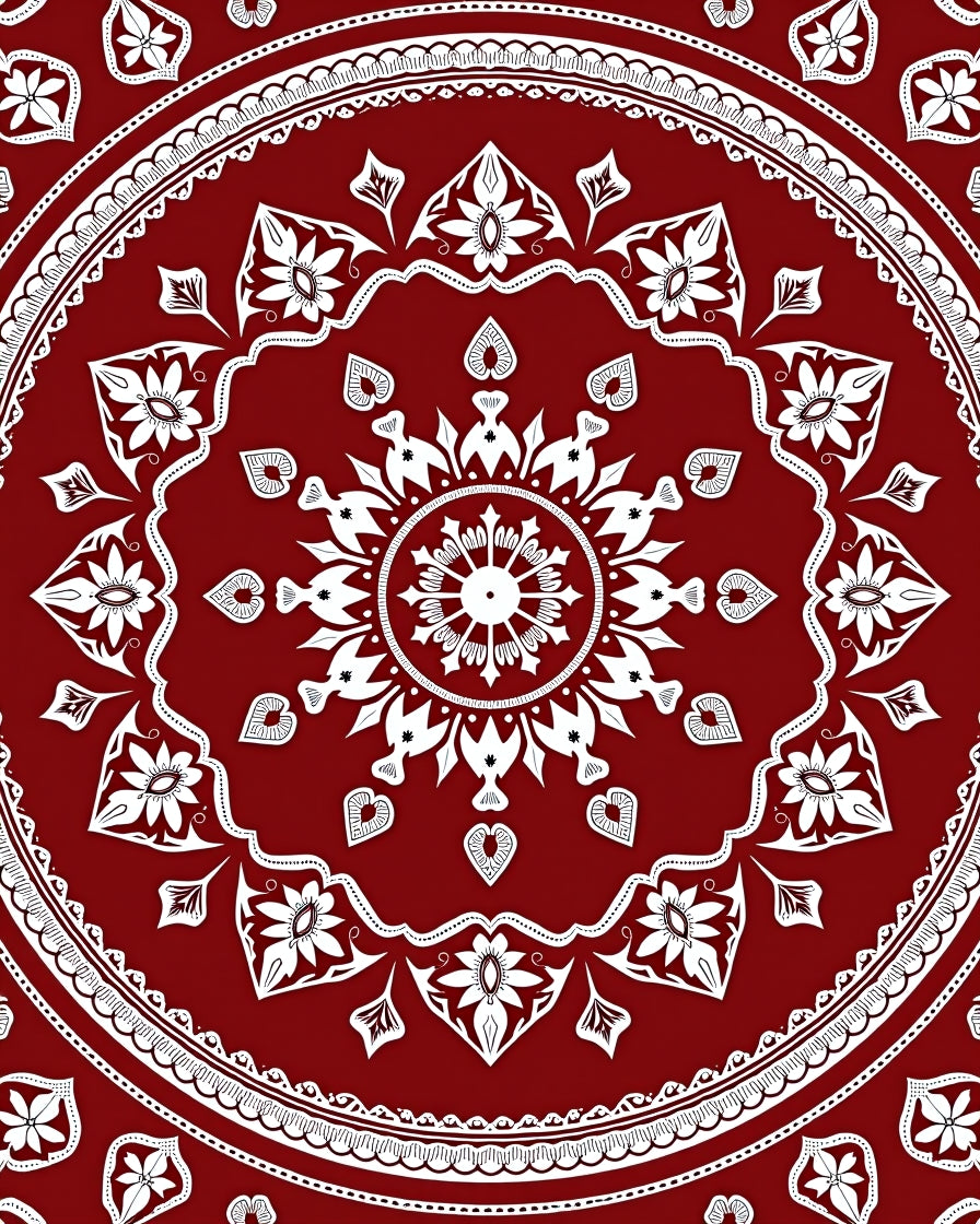 Dazzling Red White Floral Mandala Rug