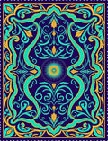 Deep Blue Teal Golden Floral Medallion Rug