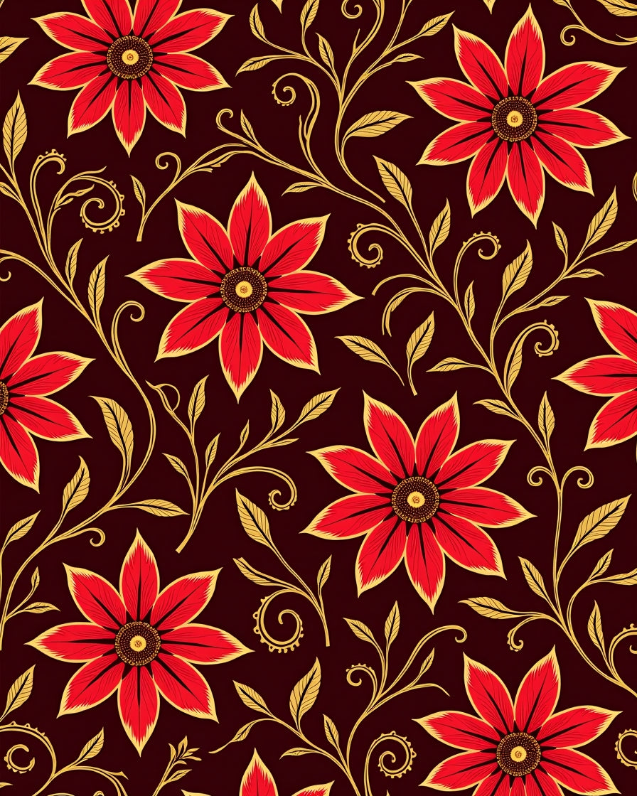 Crimson Floral Swirl Medallion Rug