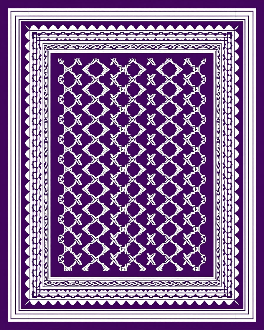 Deep Purple Lattice Border Rug