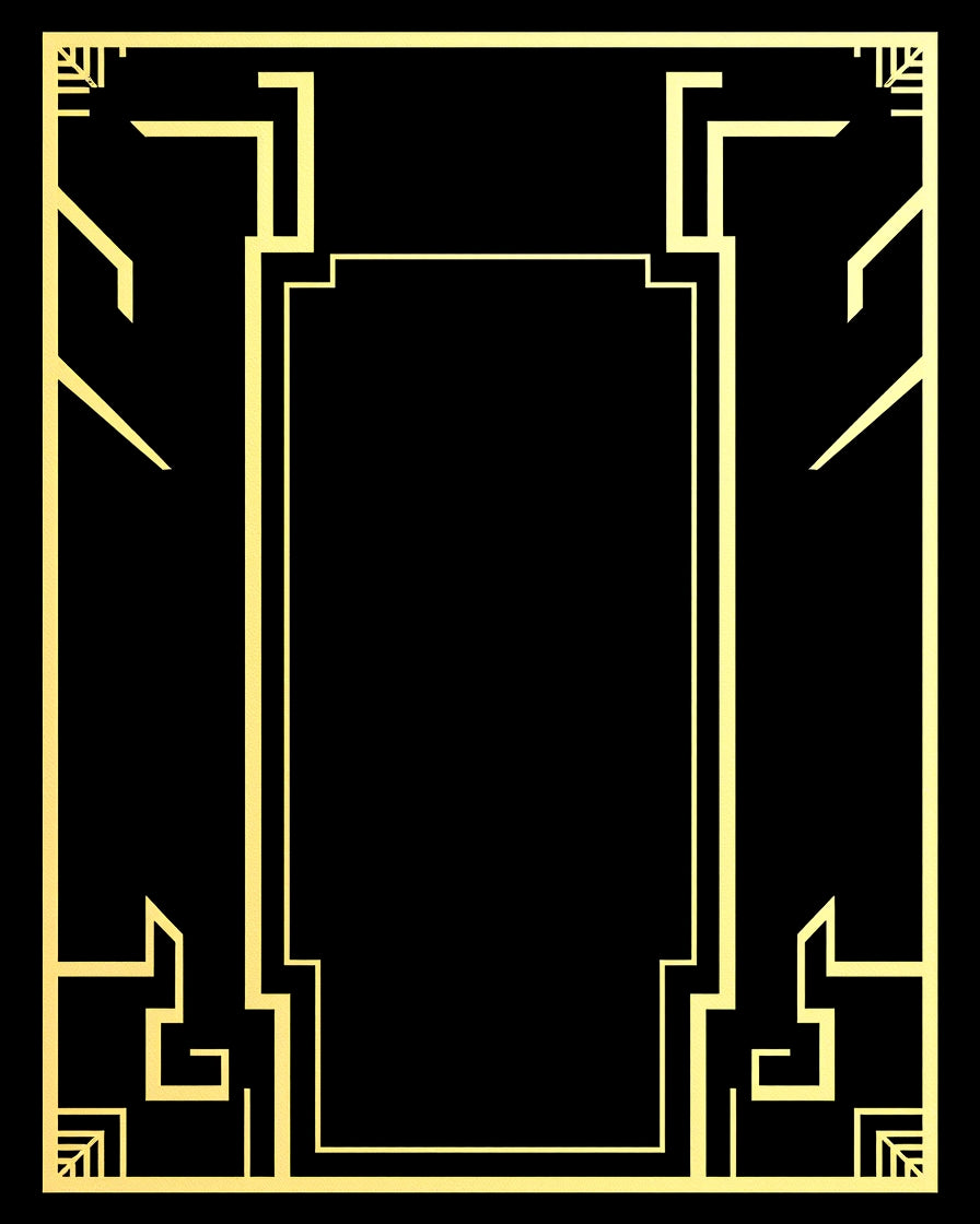 Elegant Gold Rectangular Art Deco Frame Rug