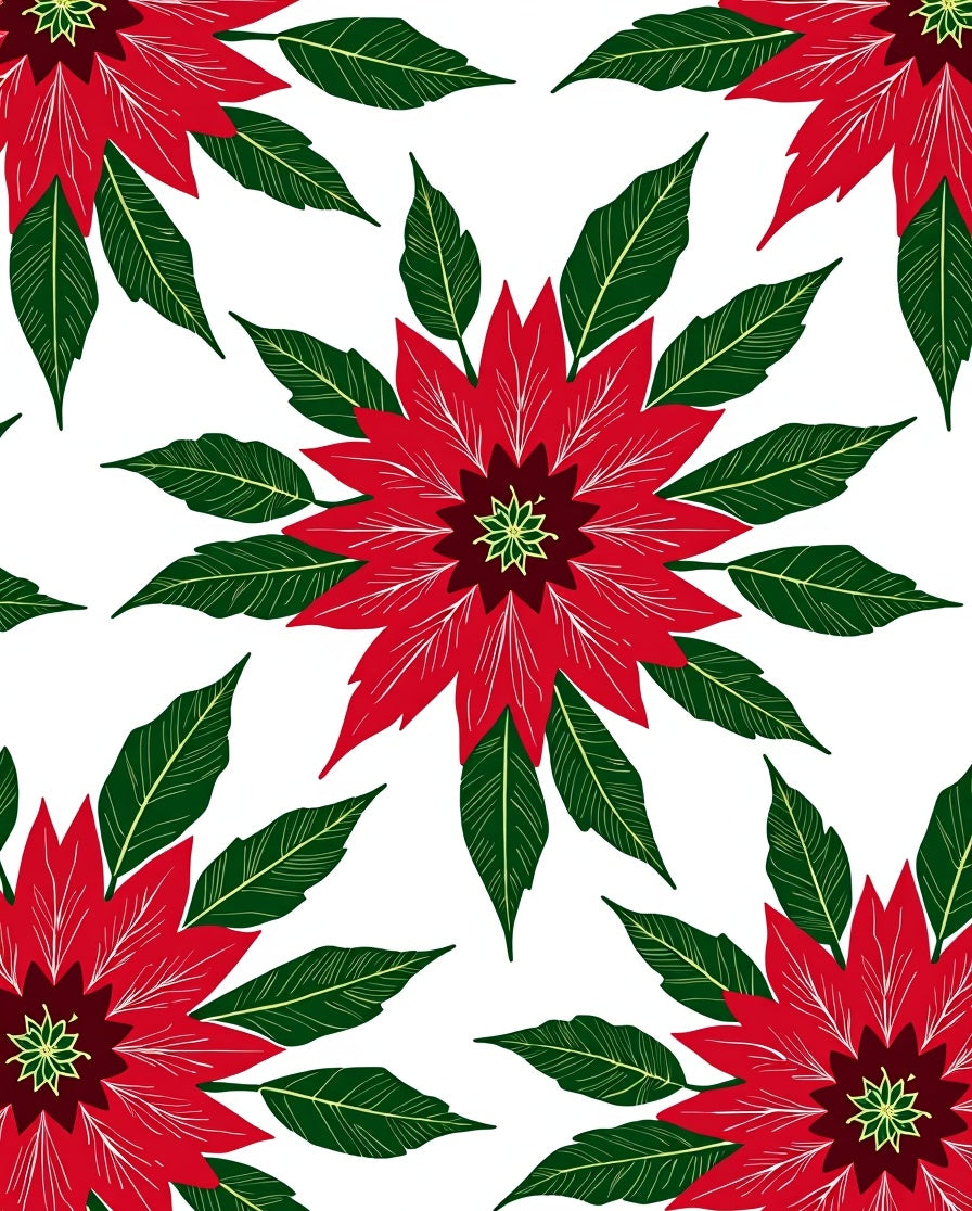 Bold Red Poinsettia Floral Medallion Rug