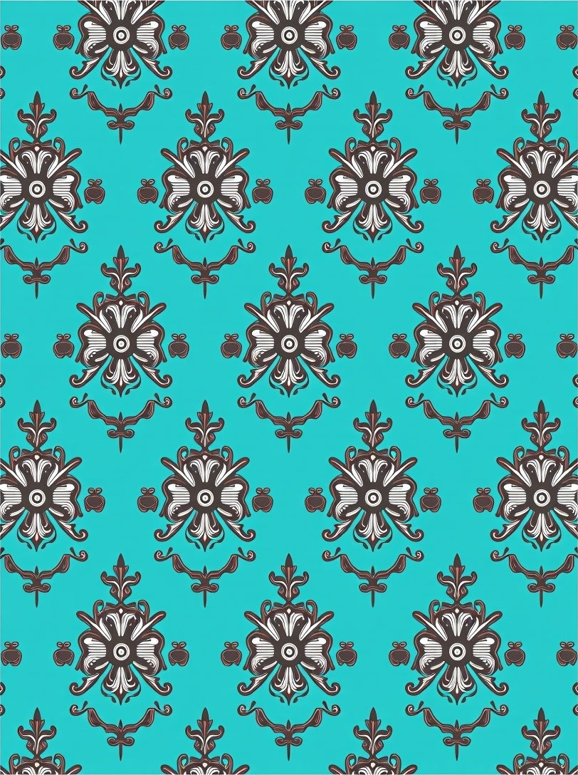 Turquoise Brown Floral Medallion Arrangement Rug