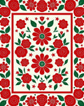 Bold Red Floral Border With Green Accents Rug