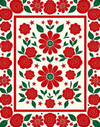 Bold Red Floral Border With Green Accents Rug