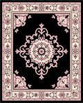 Black Pink Floral Medallion Border Rug
