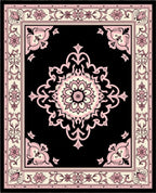Black Pink Floral Medallion Border Rug