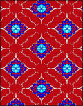 Red Blue Cyan Floral Lattice Rug