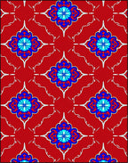 Red Blue Cyan Floral Lattice Rug