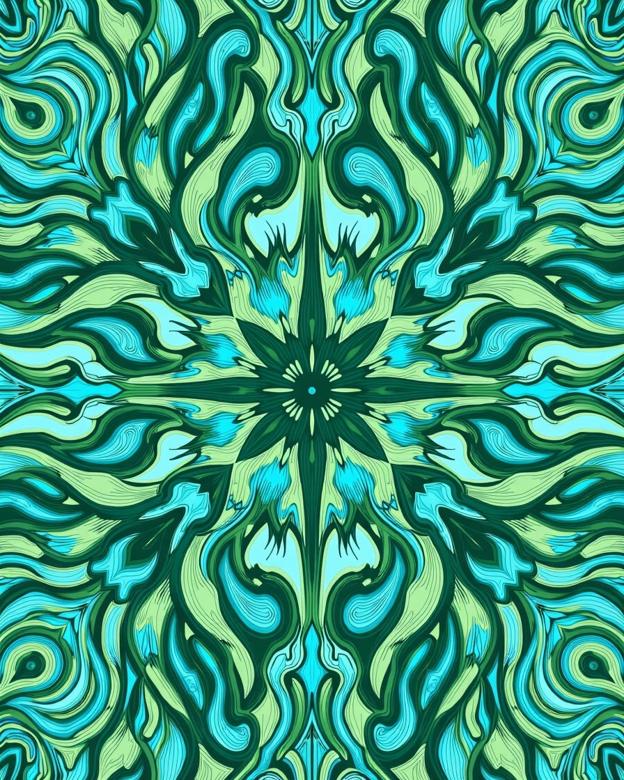 Deep Teal Emerald Swirls Medallion Rug